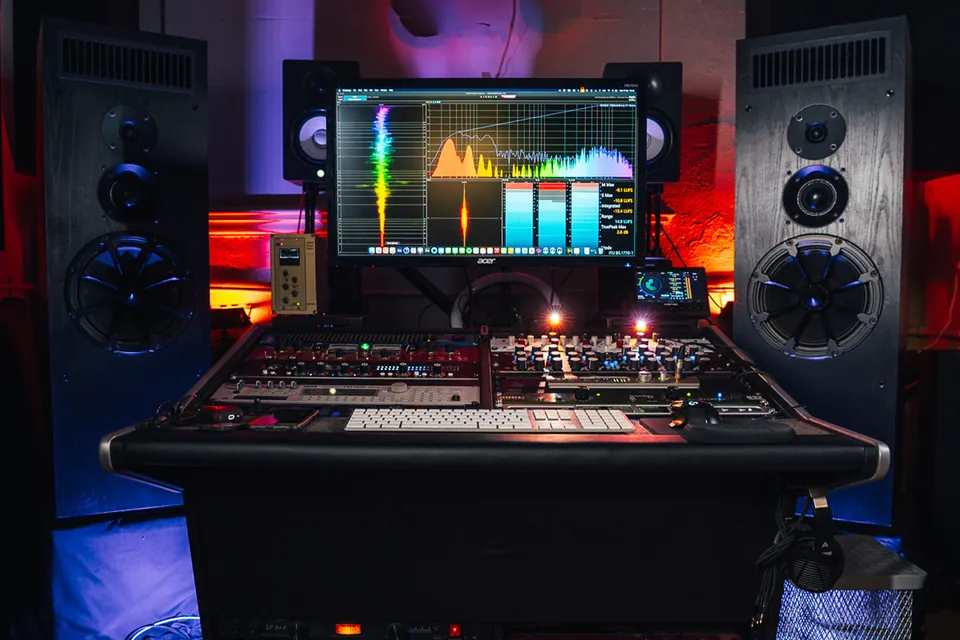 The Most Wanted Audio mastering room, with studio monitors and analogue equipment
