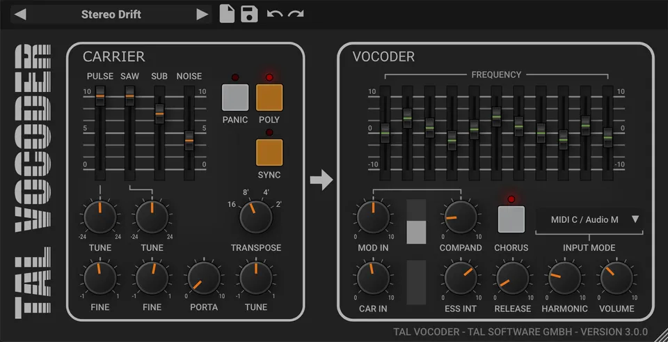 TAL-Vocoder plugin interface